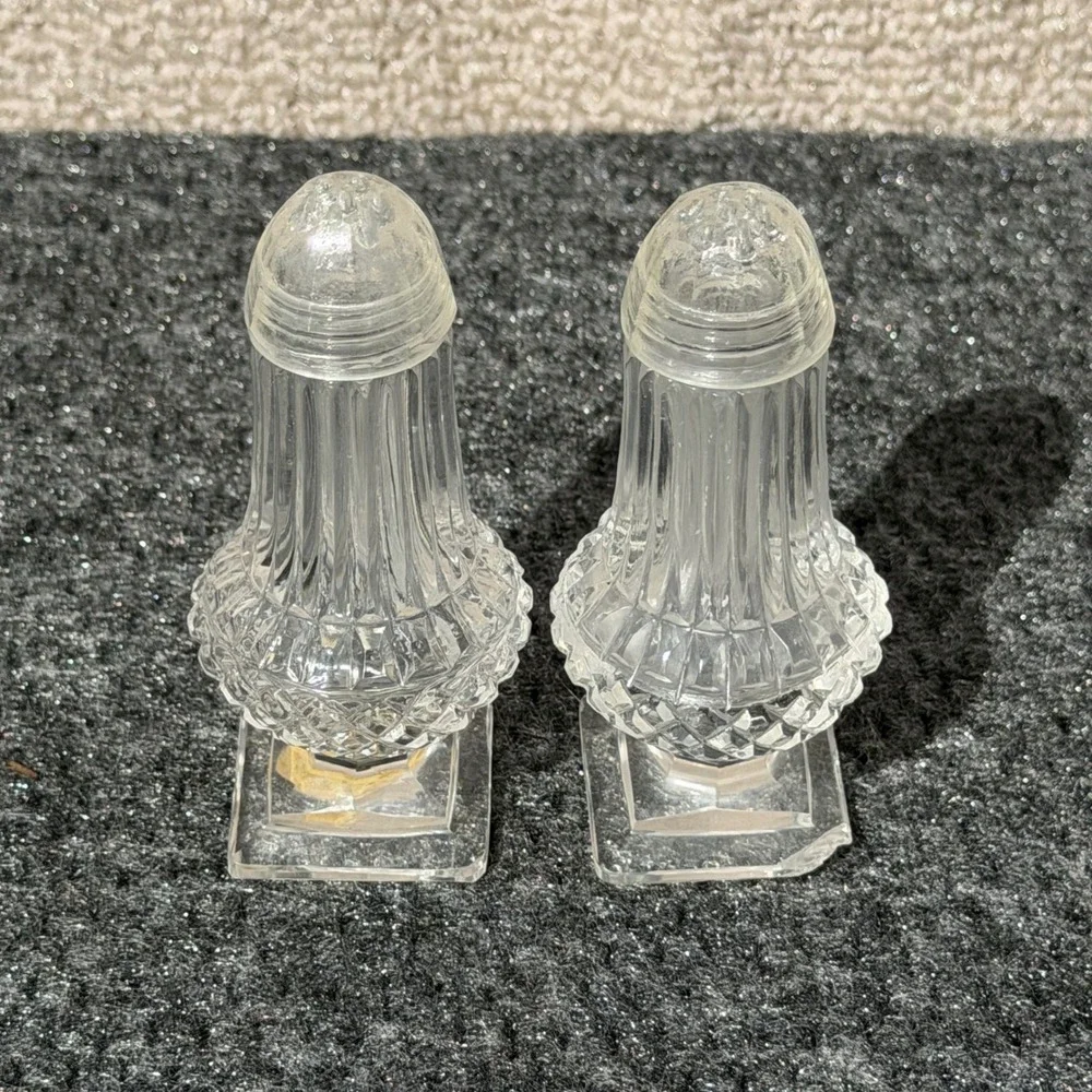 Bohemia Crystal Glass Salt and Pepper Shakers Set Vintage Diamond Cut Clear Read